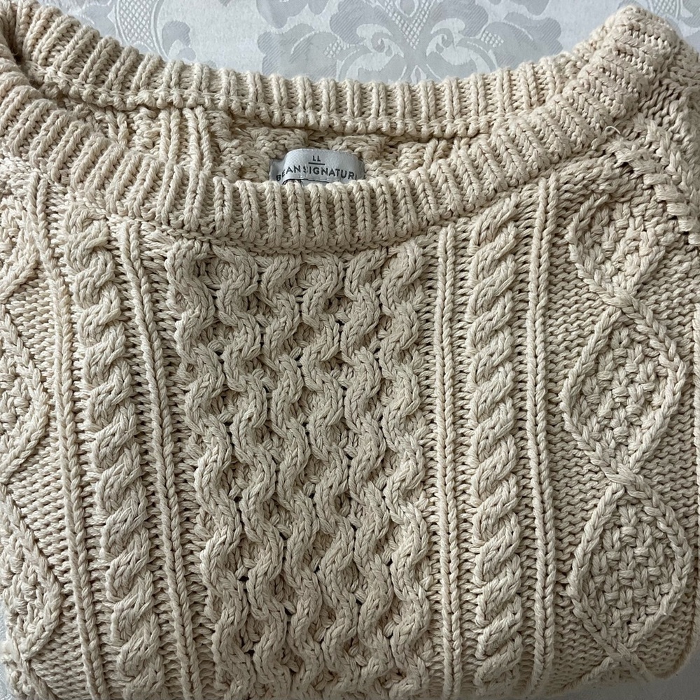 LL BEAN Signature Fisherman Cable Knit 100% Cotton Sweater Women Size Small - Picture 11 of 11